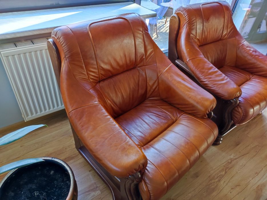 Sofa 3 osobowa skóra, 2 fotele Łódź