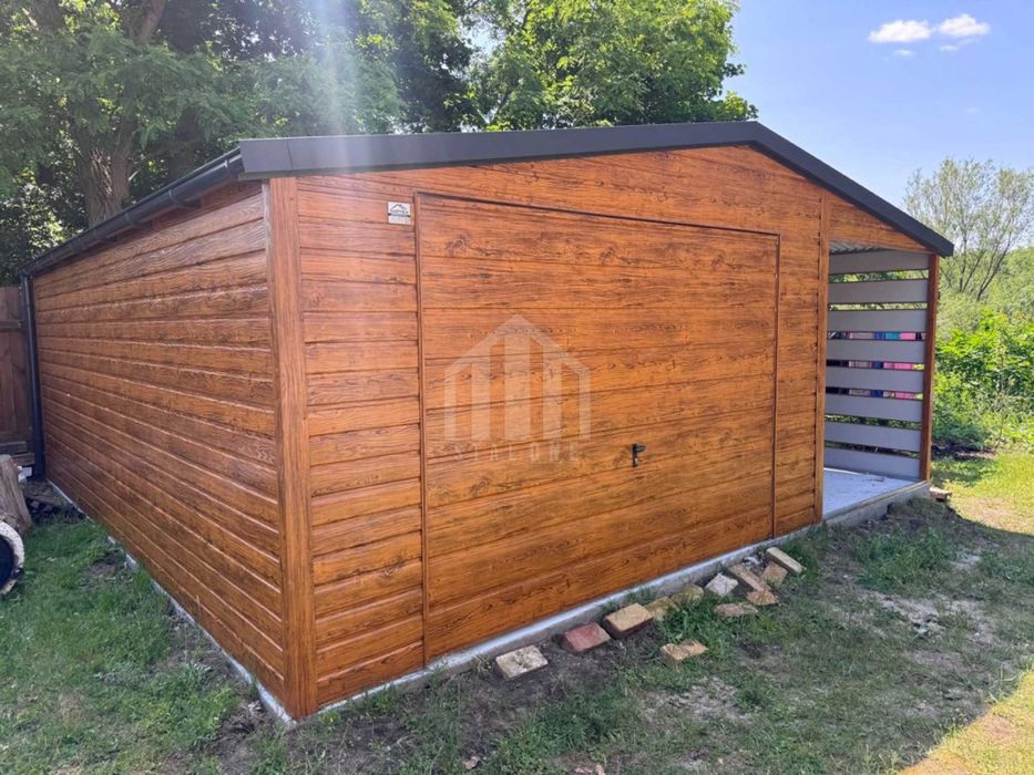 Garaż blaszany 4x6m + wiata 2m - brama drzwi okno rynny SO119
