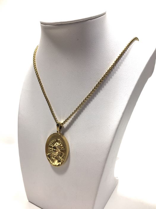 Złoty męski łańcuszek z medalikiem wybita próba 585 pozłacany ogniowo