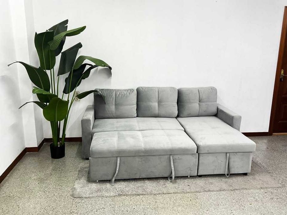 oferta sofa cama chaisselongue e baú envio grátis