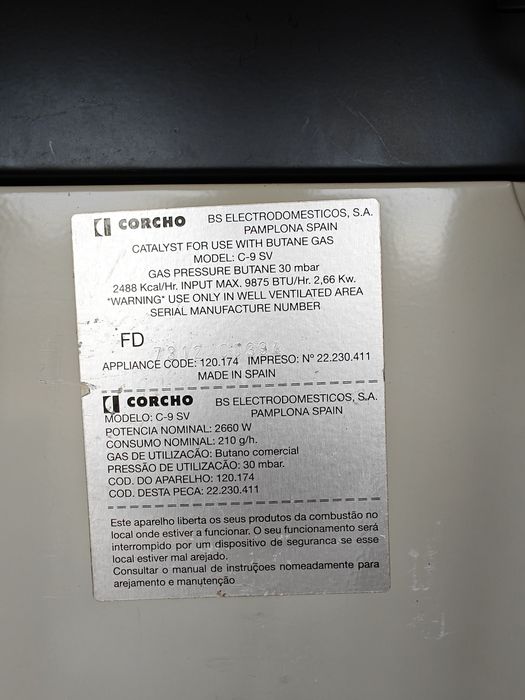 Aquecedor a gás marca Corcho