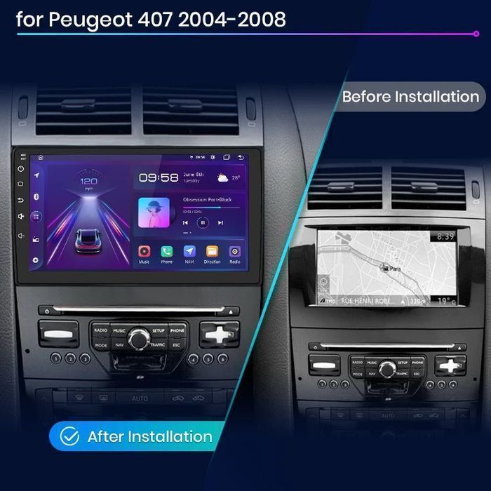 Radio Android 9” CarPlay Android Auto – Peugeot 407 2004–2011 PL