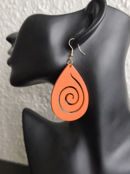Pomarańczowe kolczyki spirale Boho unikalne wiszące duże lekkie prezen
