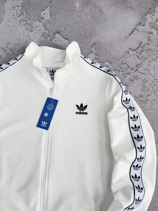 Олімпійка Adidas з лампасами чоловіча біла, чорна | Кофта на замку Адидас лампас мужская черная, белая