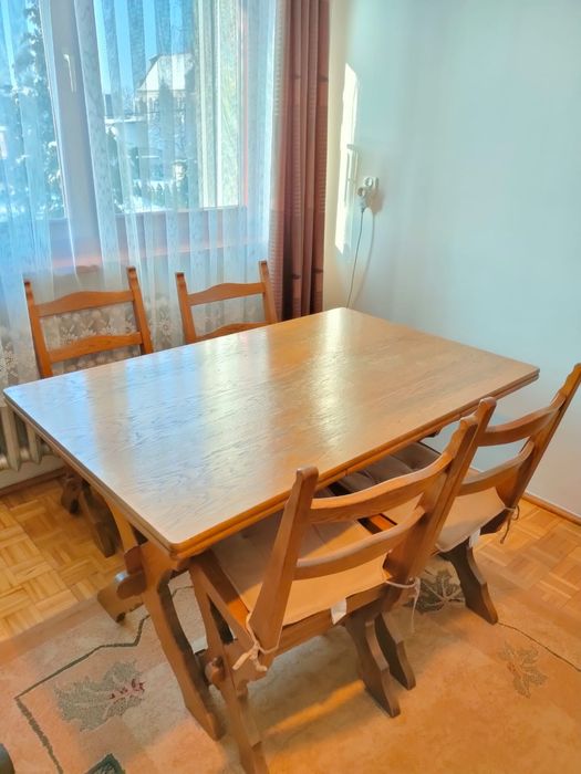vintage Stół z litego drewna dębowego plus krzesła ANTYK
