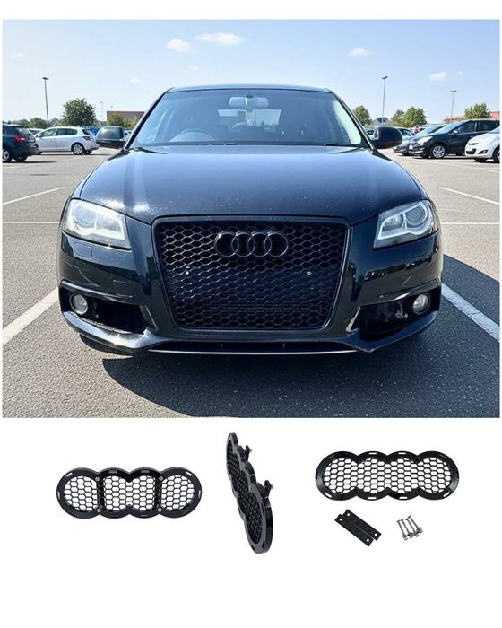 Suporte Favo de Mel Compatível com Emblema Audi em Preto Brilhante