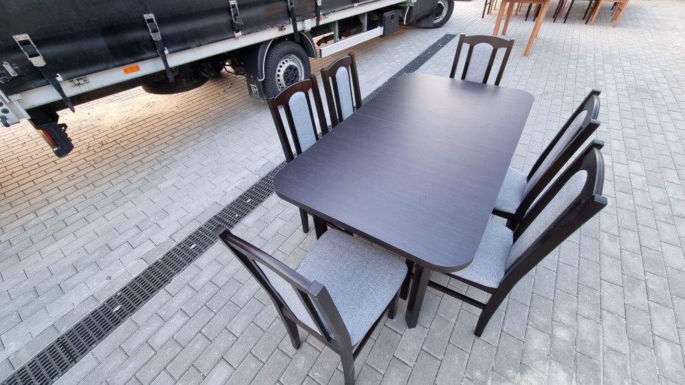 Nowe: Stół rozkładany + 6 krzeseł, wenge+szary, dostawa cała POLSKA