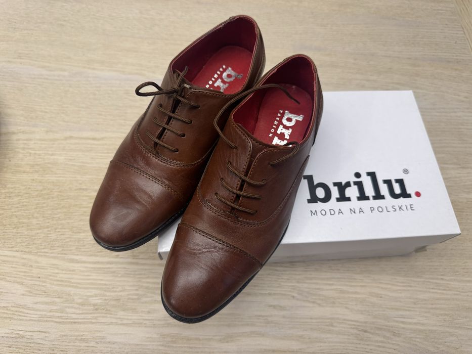 Buty skórzane chłopięce Brilu, brązowe, wizytowe, komunijne, roz. 36