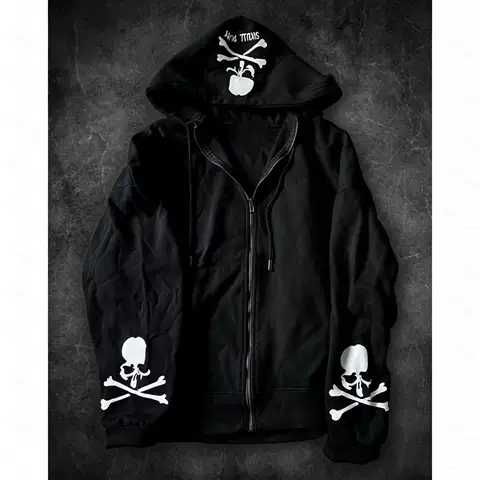 Черная оверсайз зип-худи с черепами Skull / Толстовка на молнии в стиле Mastermind и Y2K