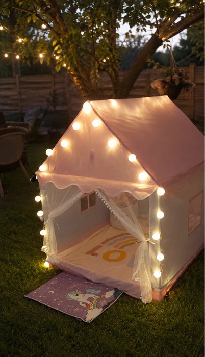 Namiot dla dzieci różowy domek tipi z lampkami led