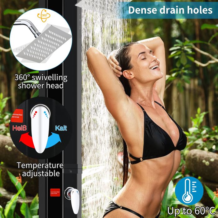 Prysznic solarny ogrodowy LIFERUN 40L, czarny, regulowana temperatura, 228 cm