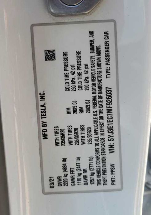 Tesla Model 3 Perfomance 2021 82 KWh