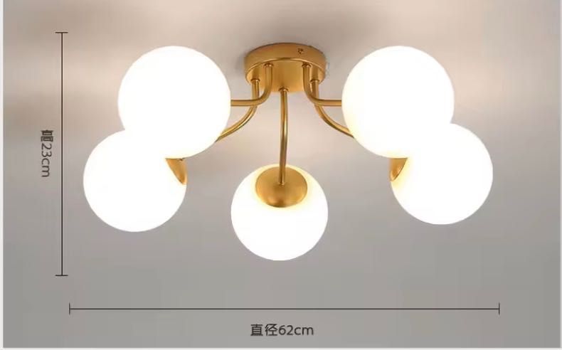 Lampa wiszaca / sufitowa- 5 szklanych kul - nowoczesna złota