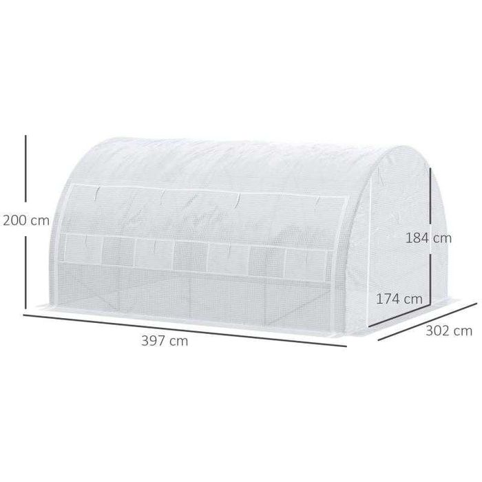 Estufa de Túnel de Jardim 4x3x2 m com Porta de Enrolar e 8 Janelas