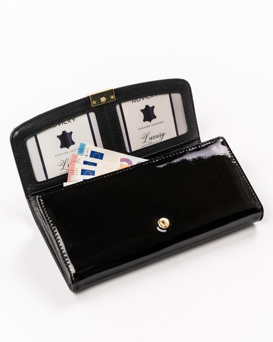 duży lakierowany portfel damski z systemem rfid protect — rovicky