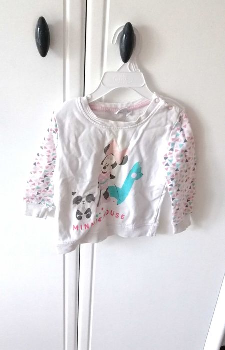 biała bluza z myszką mickey 74cm 6-9mies dla dziewczynki pastelowa