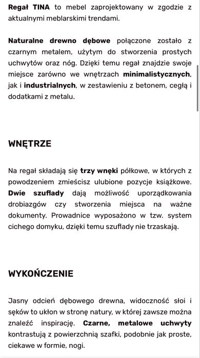Regał dębowy TINA Agata Meble