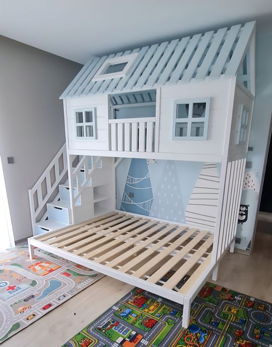 Łóżko piętrowe drewniane domek 160x200
