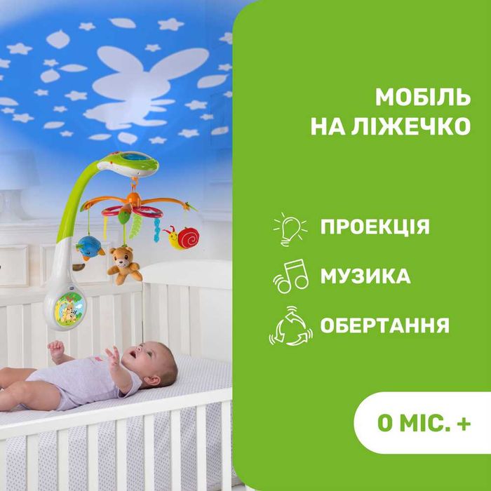 Музичний мобіль і проєктор на ліжечко chicco