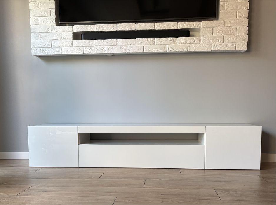 Szafka RTV 200 cm biały połysk | NOWOCZESNA | złożona
