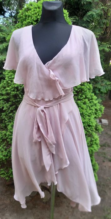 ?Sukienka hiszpanka Asos  36/38 pudrowy róż komunia, chrzest ślub S/M