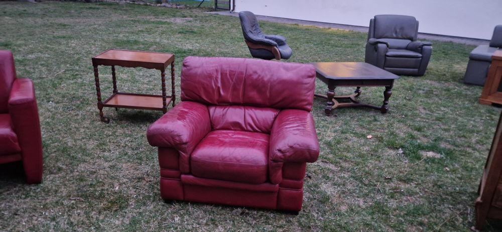 Skorzany fotel bordo