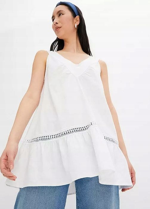 B.P.C top lniany długi z haftowaną koronką r.40