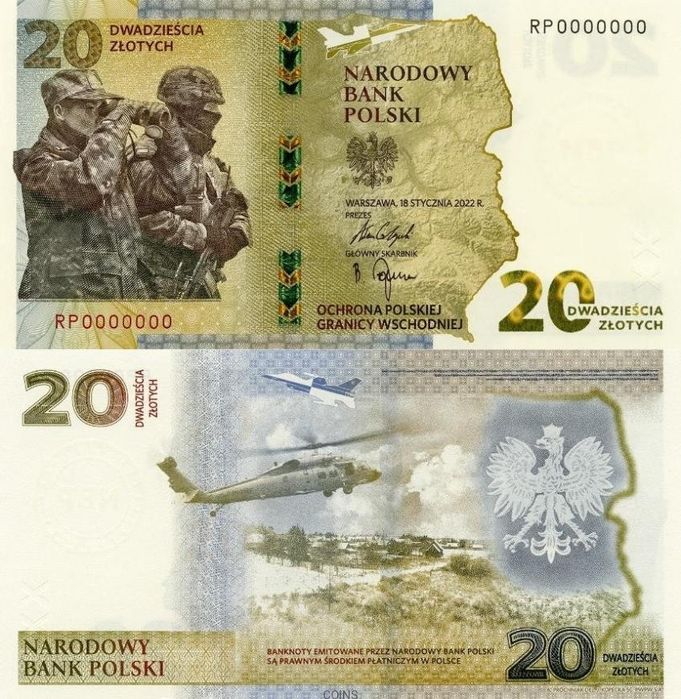 Banknot 20 zł Ochrona polskiej granicy wschodniej UNC