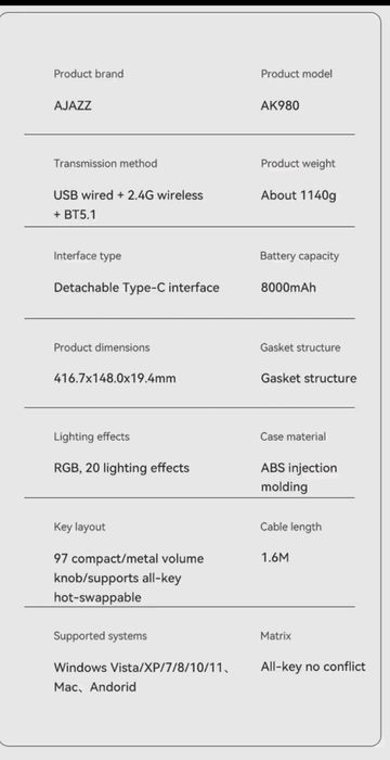 Ajazz AK980 PRO Оригінал механічні повнорозмірні  бездротові клавіат