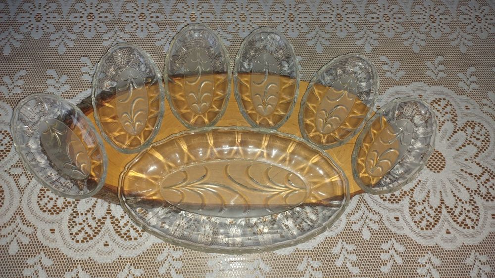 Ząbkowice śledziowki komplet liście 7 elementów szkło