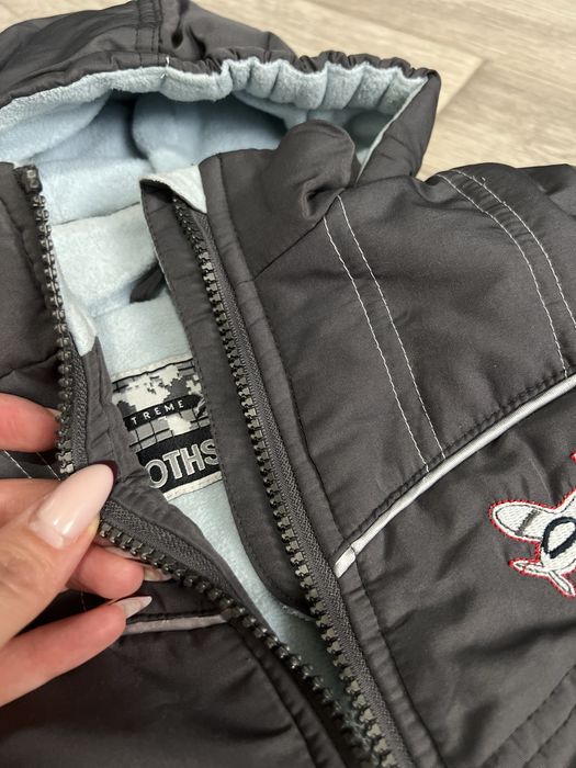 Куртка тепла дитяча сіра демісезонна флісова підкладка весна-осінь