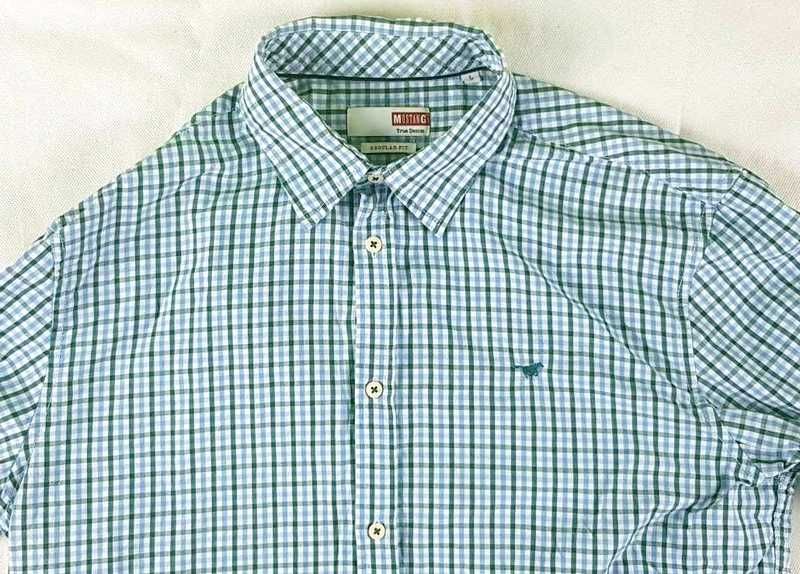 Koszula Mustang męska Regular błękitno-zielona kratka - rozmiar L