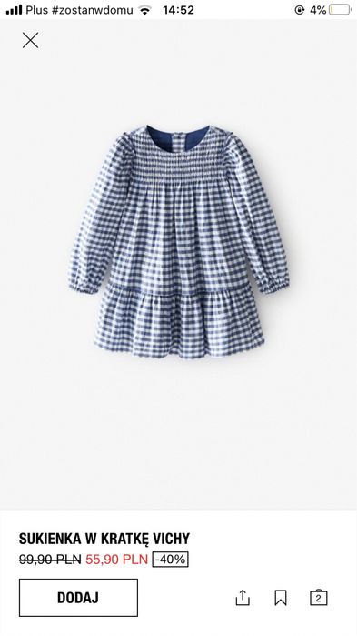Sukienka w kratke dla dziewczynki zara baby r98