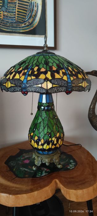 Duża Lampa witrażowa ważka zielona