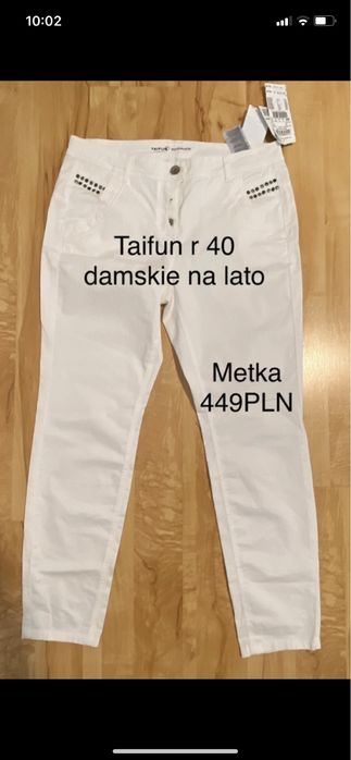 Taifun rozm 40 damskie białe spodnie na lato bawełna elastan piękne