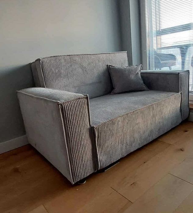 JAK NOWA - Kanapa Sztruks - szara - z funkcją spania i pojemnikiem