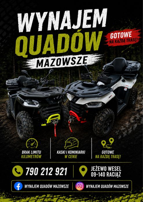 Adrenalina na Quadach! Wynajem Quadów Mazowsze | Jezewo Wesel 09-140
