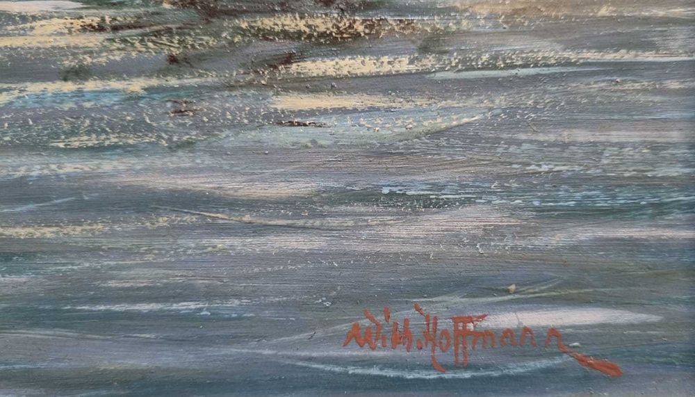 Łodzie w porcie, miniatura, Wilhelm Hoffmann ur. 1897 - zm. 1986