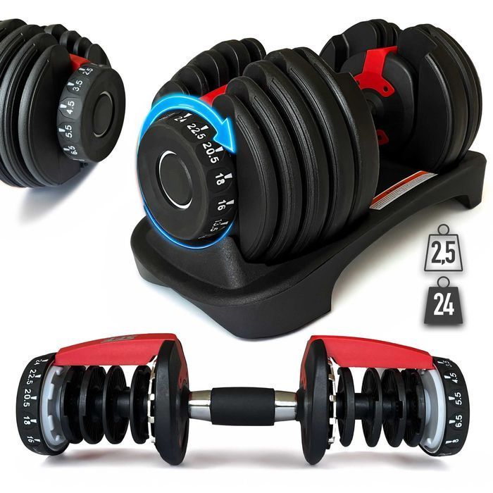 Regulowany hantel 2w1 PREMIUM 2,5-24 kg magnetyczna HANTLA ŻELIWNA