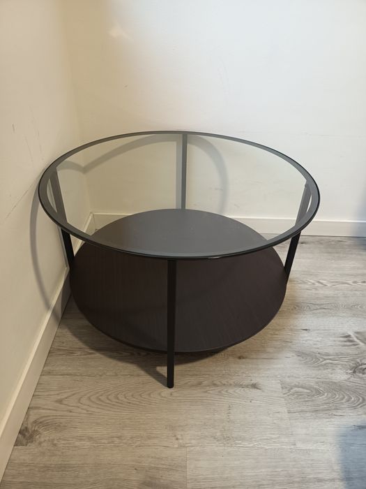 Mesa de Centro Redonda Vidro + Prateleira - Estilo Moderno