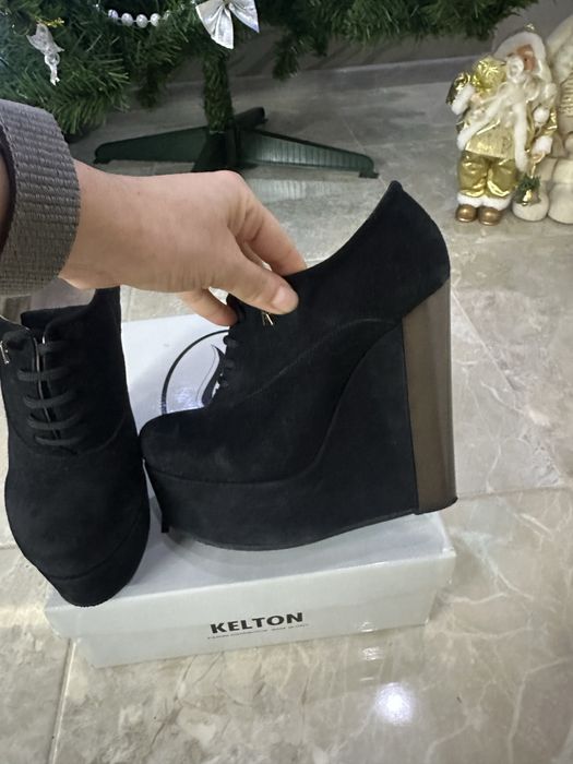 Ботильоны черные замшевые на платформе