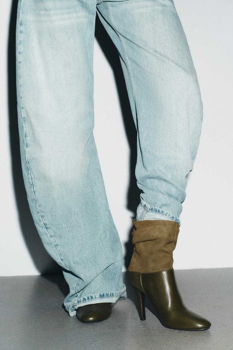 Botas em pele verde seco da Zara