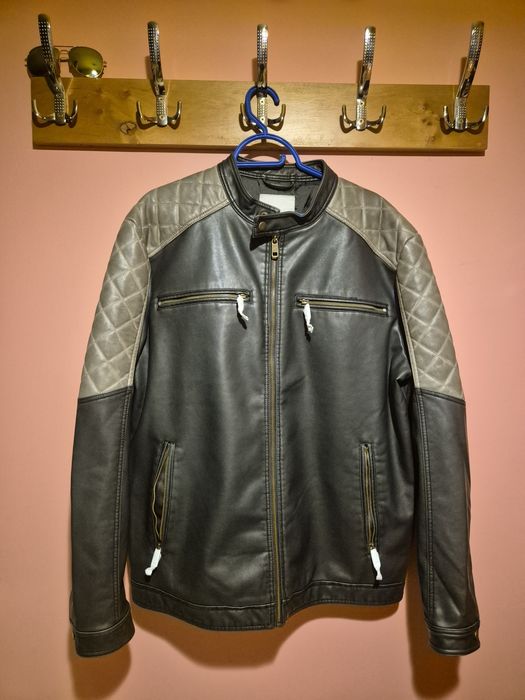 Kurtka męska ramoneska typu biker z imitacji skóry