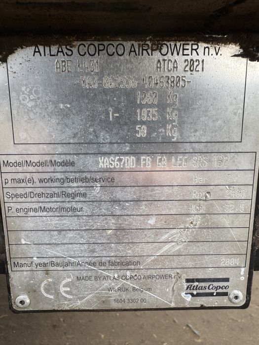 Kompresor srubowy Atlas copco xas67