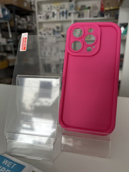 Szkło hartowane i etui RIM różowe do IPHONE 16 PRO
