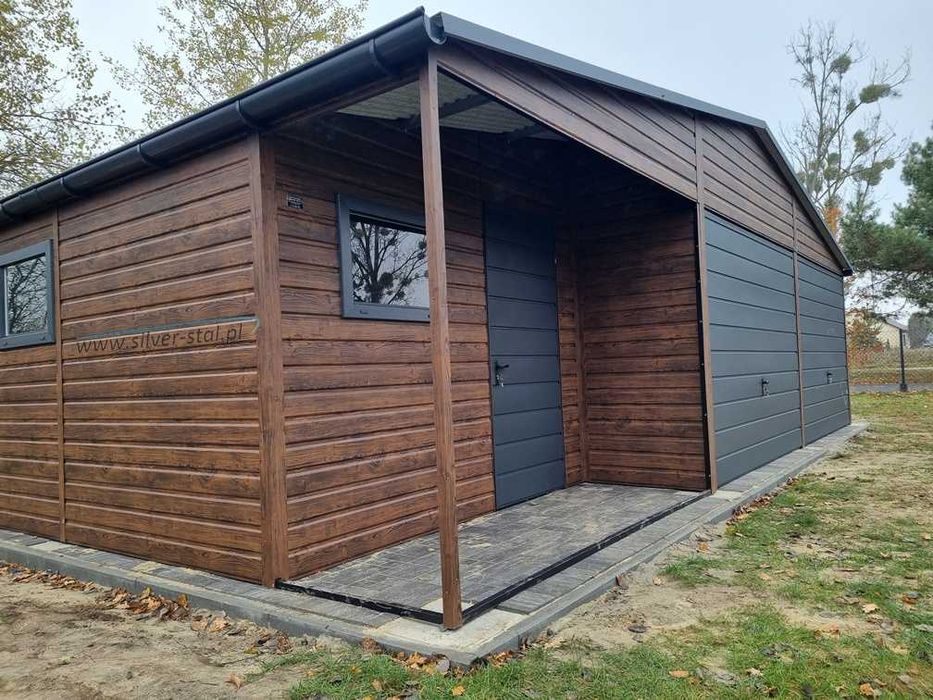 Garaż blaszany drewnopodobny z wnęką 9x6 9x7 9x5