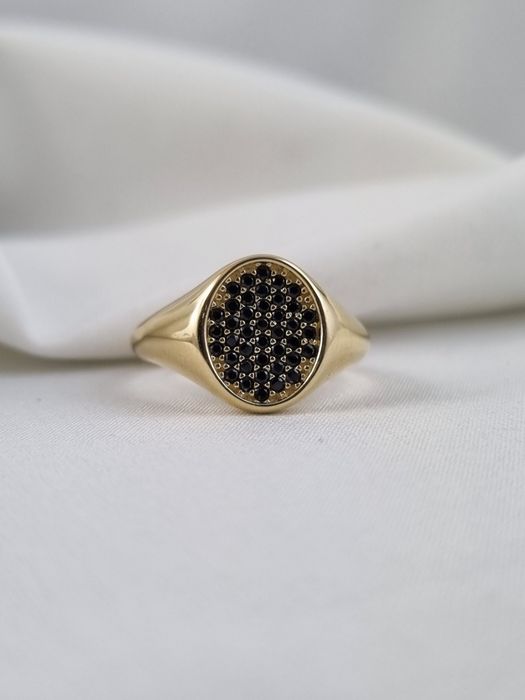 Obłędny złoty nowy damski sygnet z czarnym oczkiem 14k 585