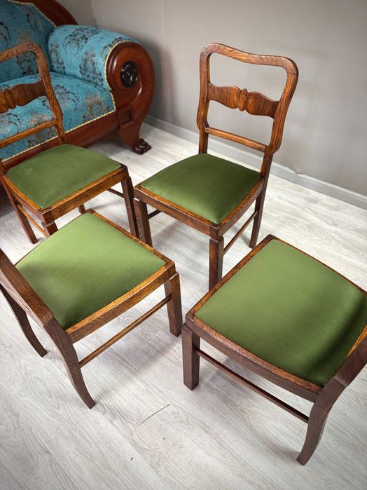 Krzesła Art Deco z lat 30. – komplet 4 sztuk Dąb + orzech