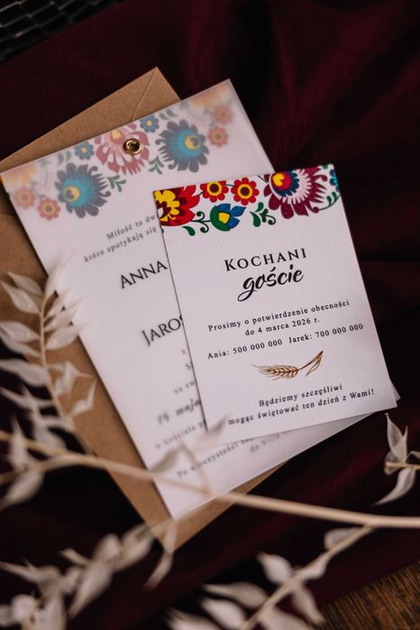 Zaproszenia ślubne folkowe z kalką