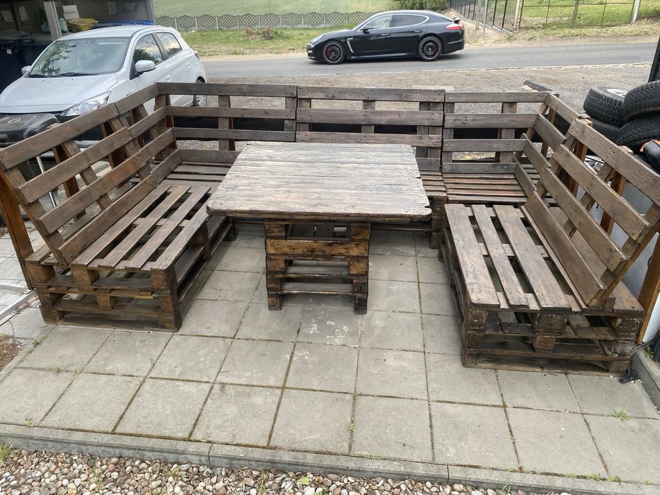Meble ogrodowe z palet – ręczna robota, stan bardzo dobry